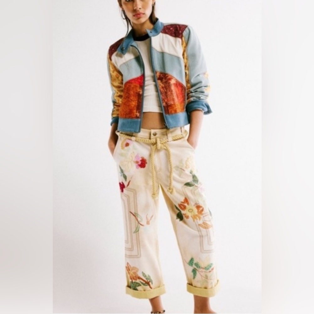 FP Electric Sands Embroidered Pants We The Free Floral Sunshine 4 NWT $268
